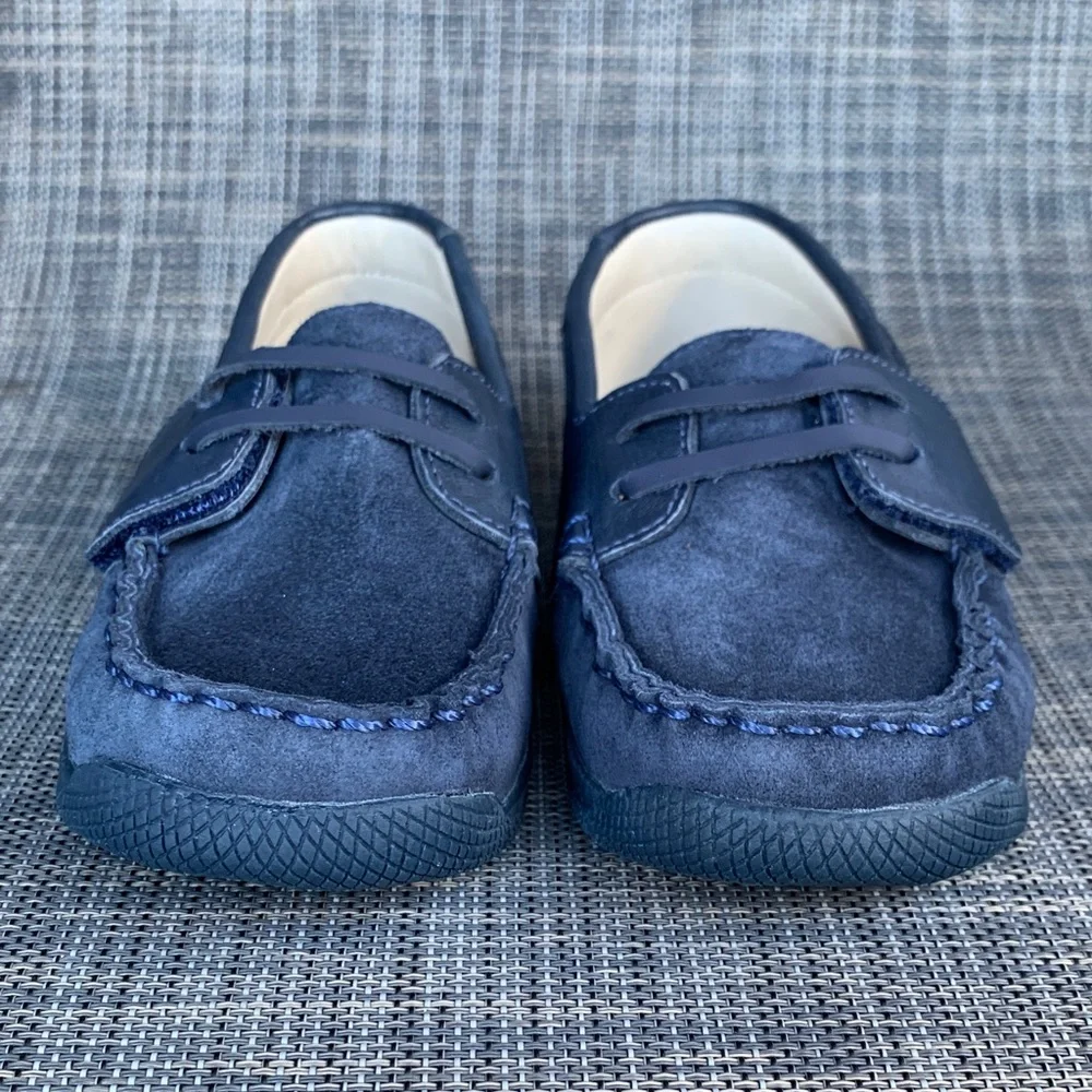 Hush Puppies Kids Navy blue suede loafers Slip on Moccasins size 12